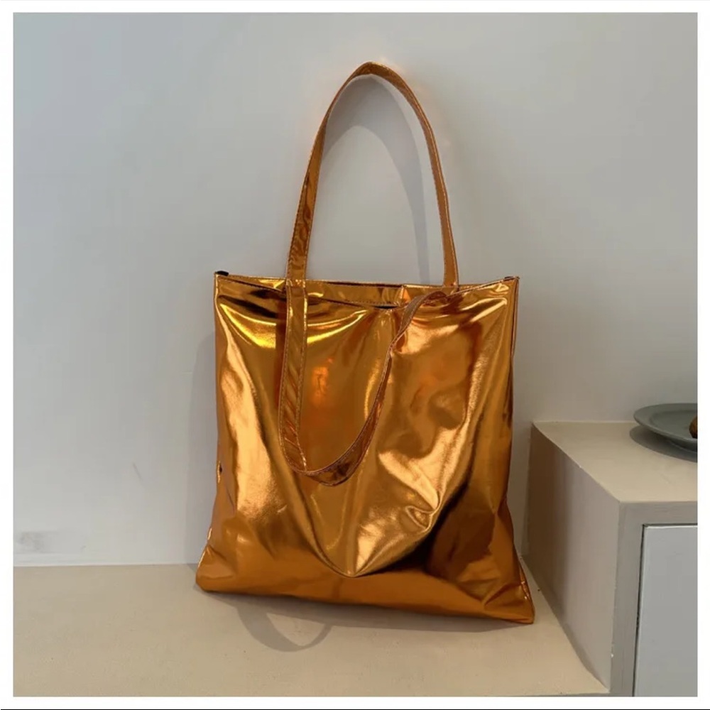 Metallic Orange Tote Bag - Shiny Everyday Carry Shopping bag